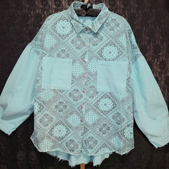POL Tops - NWOT POL Vintage Paisley Twill Shirt Jacket Shacket in Mint Green